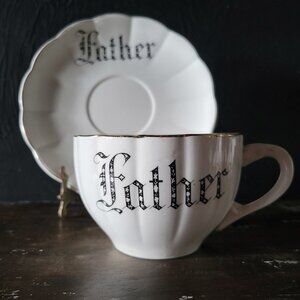 Over-Sized Vintage W.S. George "Father" Cup & Saucer Set, Father Gift